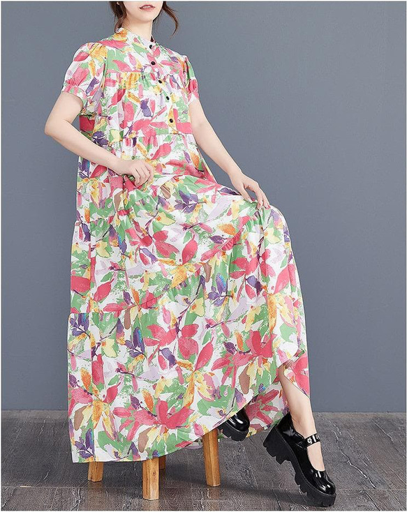 大きいサイズ レディース ロング　ワンピース　花柄　春夏 秋 新品 半袖 5枚目の画像