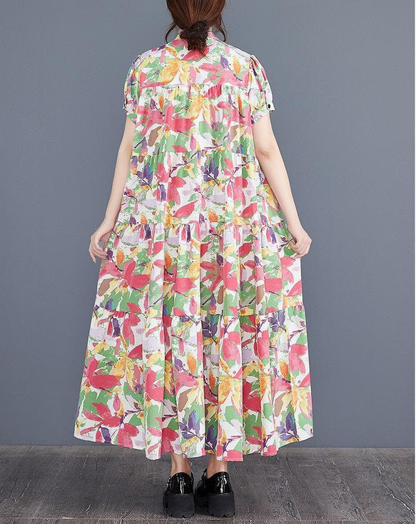 大きいサイズ レディース ロング　ワンピース　花柄　春夏 秋 新品 半袖 3枚目の画像