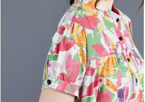 大きいサイズ レディース ロング　ワンピース　花柄　春夏 秋 新品 半袖 9枚目の画像