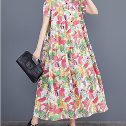 大きいサイズ レディース ロング　ワンピース　花柄　春夏 秋 新品 半袖 1枚目の画像