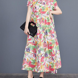 大きいサイズ レディース ロング　ワンピース　花柄　春夏 秋 新品 半袖 4枚目の画像