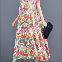 大きいサイズ レディース ロング　ワンピース　花柄　春夏 秋 新品 半袖 2枚目の画像