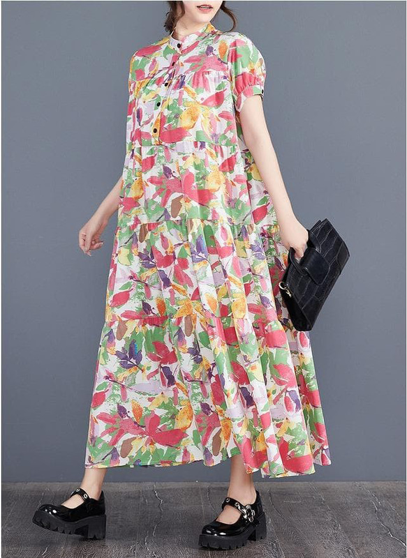 大きいサイズ レディース ロング　ワンピース　花柄　春夏 秋 新品 半袖 2枚目の画像