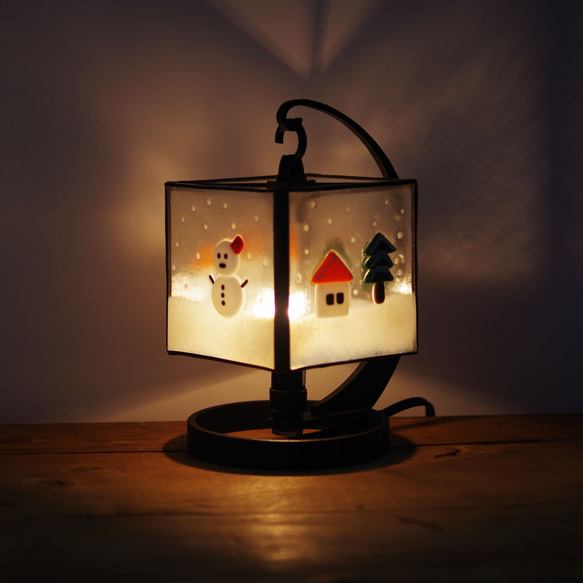 雪だるまステンドグラスランプ 2枚目の画像