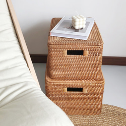 藤編み フタ付き収納ボックス｜小物・衣類・雑誌整理｜手作り 籐バスケット ナチュラル インテリア 2枚目の画像