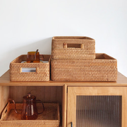 藤編み フタ付き収納ボックス｜小物・衣類・雑誌整理｜手作り 籐バスケット ナチュラル インテリア 4枚目の画像