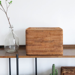 藤編み フタ付き収納ボックス｜小物・衣類・雑誌整理｜手作り 籐バスケット ナチュラル インテリア 9枚目の画像