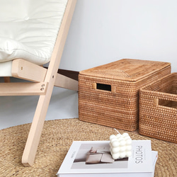 藤編み フタ付き収納ボックス｜小物・衣類・雑誌整理｜手作り 籐バスケット ナチュラル インテリア 8枚目の画像