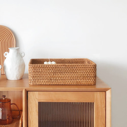 藤編み フタ付き収納ボックス｜小物・衣類・雑誌整理｜手作り 籐バスケット ナチュラル インテリア 7枚目の画像