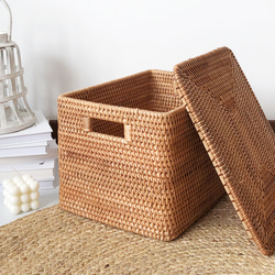 藤編み フタ付き収納ボックス｜小物・衣類・雑誌整理｜手作り 籐バスケット ナチュラル インテリア 10枚目の画像