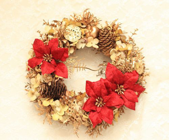 magnifque～レッドポインセチアのゴールドリース 1枚目の画像