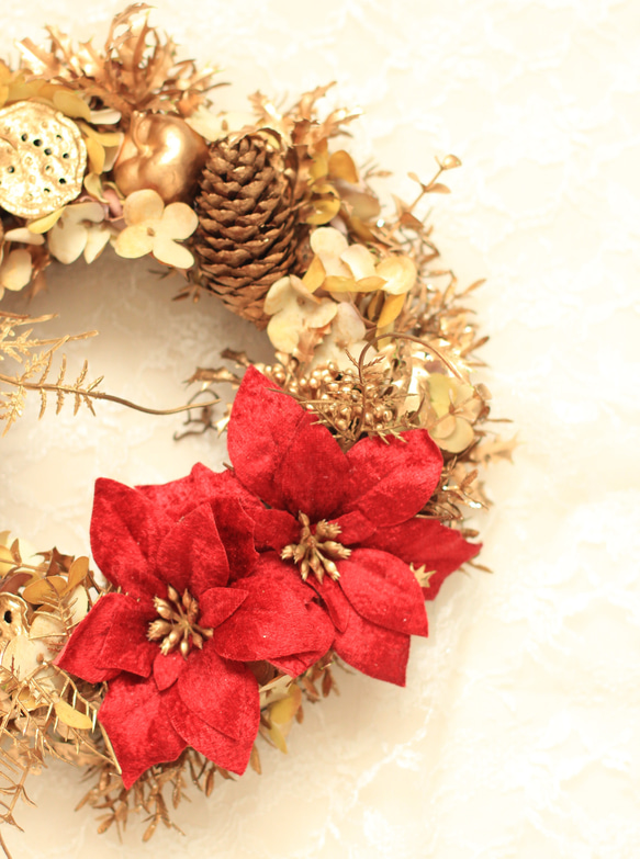 magnifque～レッドポインセチアのゴールドリース 5枚目の画像