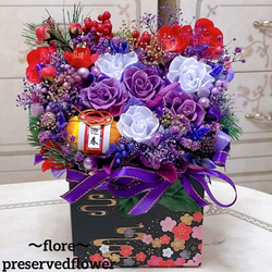 ✨特大✨高級感のある淡い紫＆水色ミックスバラプリザ✨ラッピングの