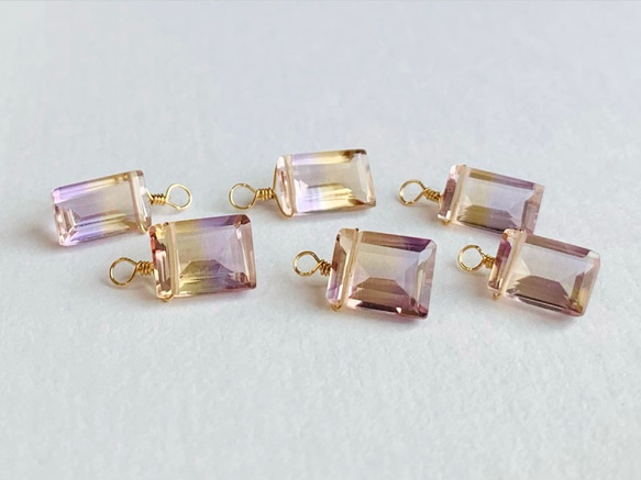 【天然石チャーム】アメトリン ファセットカットｍ 1個 14kgf/Silver925　ハンドメイド素材 1枚目の画像