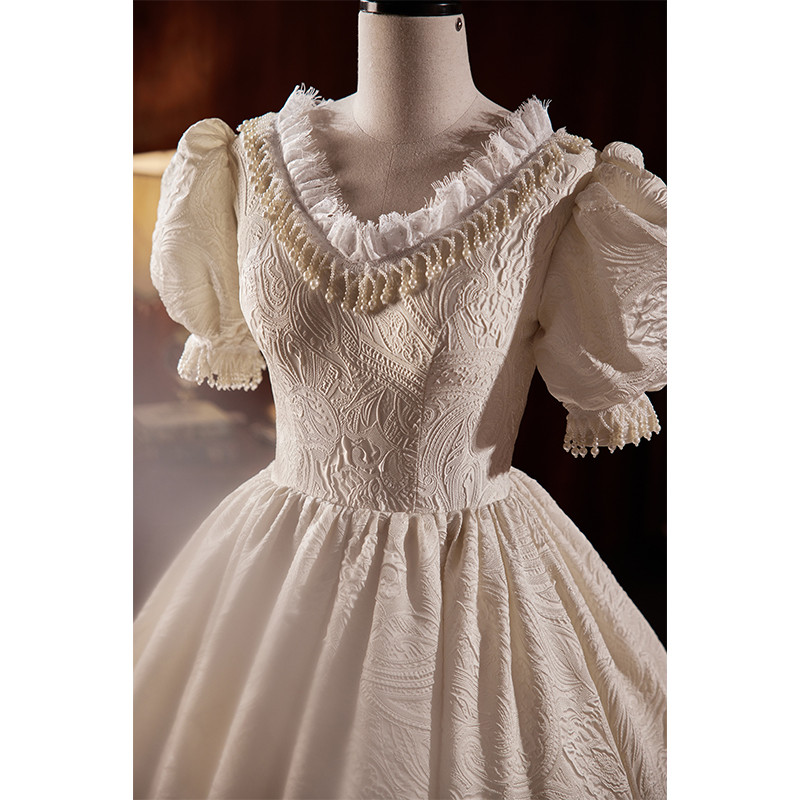 綺麗 白 パフスリーブ ふわふわ ウェディングドレス プリンセス 結婚式 花嫁 誕生日 二次会 前撮り 08534