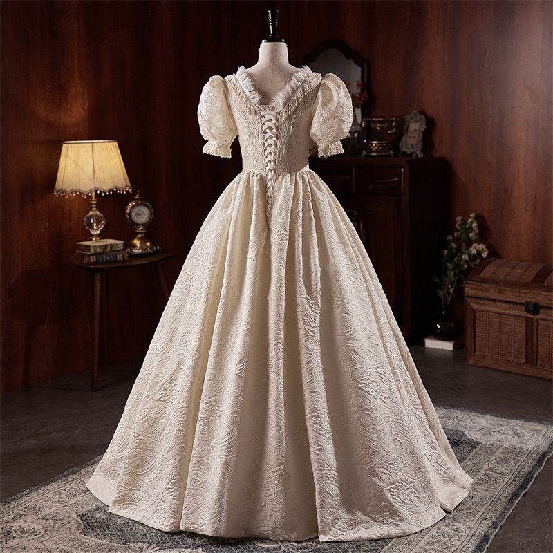 綺麗 白 パフスリーブ ふわふわ ウェディングドレス プリンセス 結婚式 花嫁 誕生日 二次会 前撮り 08534