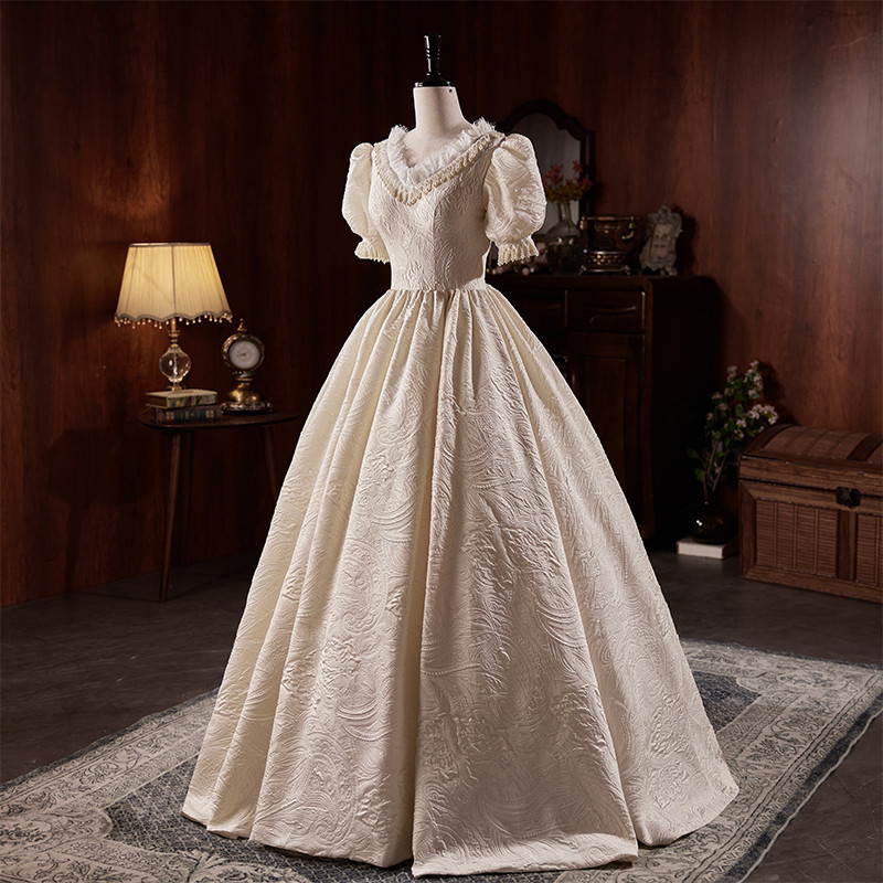 綺麗 白 パフスリーブ ふわふわ ウェディングドレス プリンセス 結婚式 花嫁 誕生日 二次会 前撮り 08534