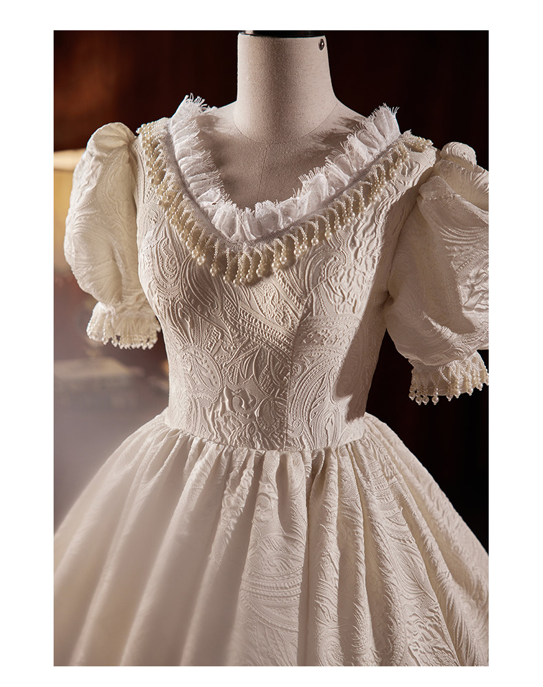 綺麗 白 パフスリーブ ふわふわ ウェディングドレス プリンセス 結婚式 花嫁 誕生日 二次会 前撮り 08534