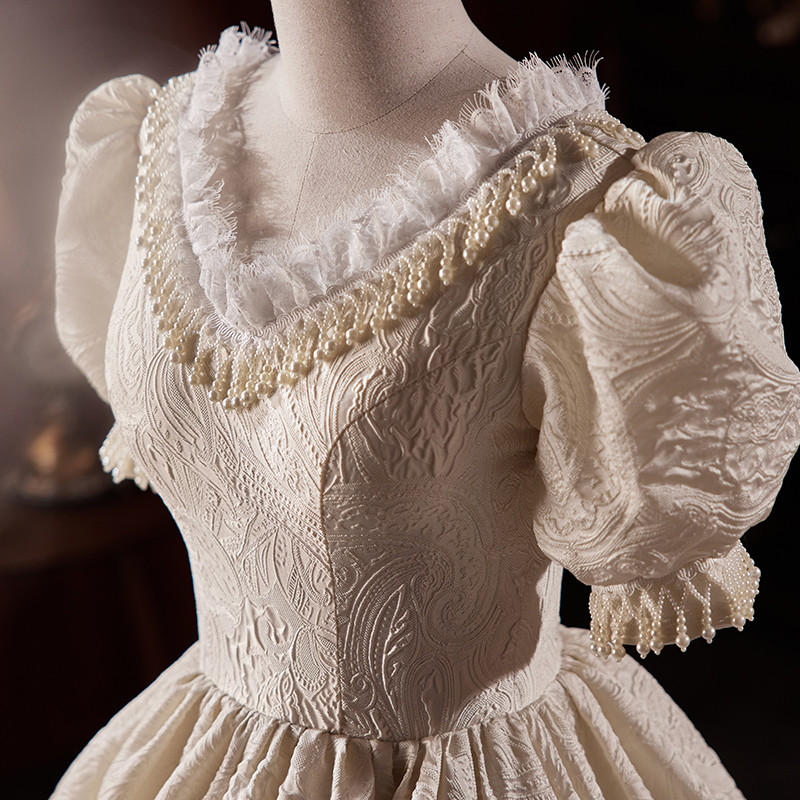 綺麗 白 パフスリーブ ふわふわ ウェディングドレス プリンセス 結婚式 花嫁 誕生日 二次会 前撮り 08534