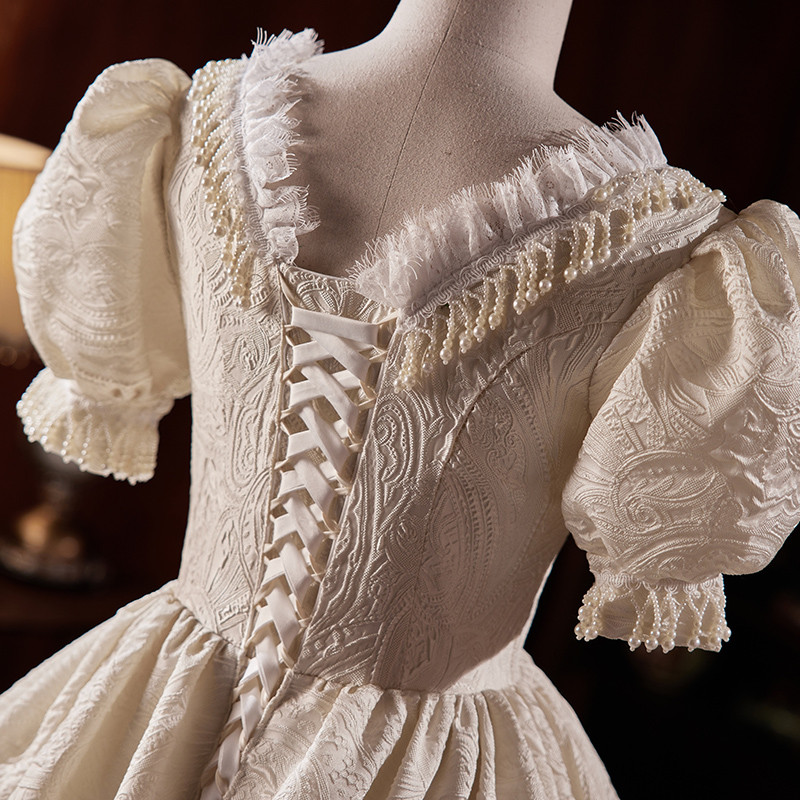 綺麗 白 パフスリーブ ふわふわ ウェディングドレス プリンセス 結婚式 花嫁 誕生日 二次会 前撮り 08534