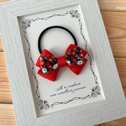 千鳥格子柄リボンの親子お揃いヘアアクセサリーセットAグレー