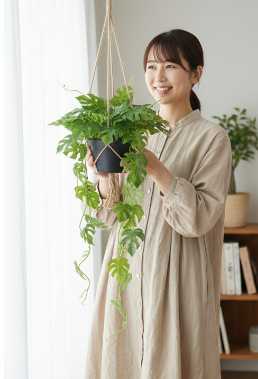 凄いボリューム感　フェイク　クッカバラ　ハンキング　お洒落　お部屋を飾ろう　バンキングポット　長さ85cm×幅55cm紐