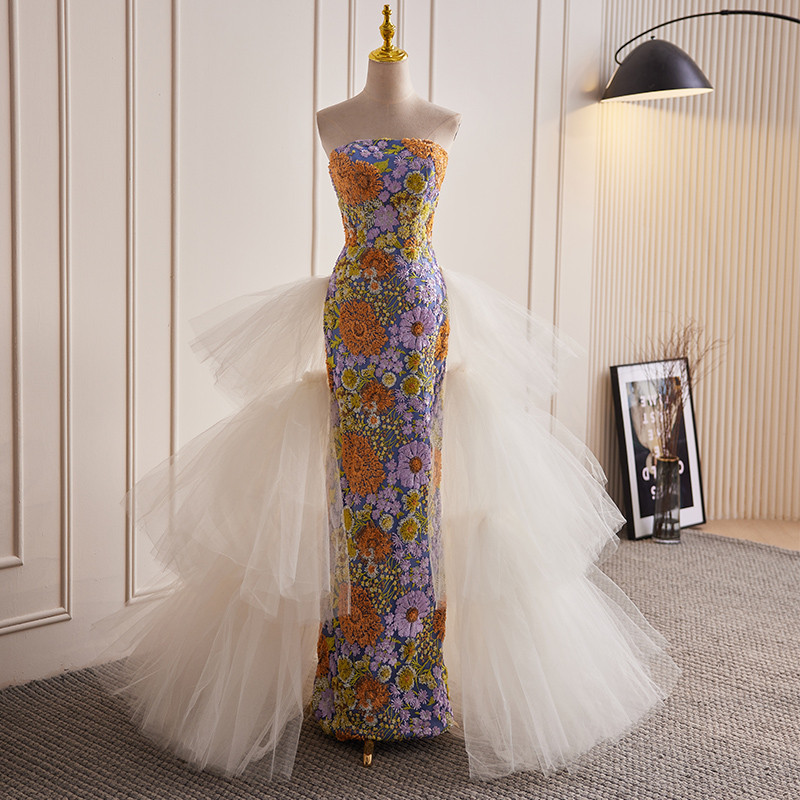 綺麗 オフショルダー カラーマーメイドドレス 裾引き パーティー 花嫁 披露宴 成人式 誕生日 二次会 前撮り 8522