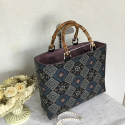 花ぷらら・オリジナル・大島紬・1点もの・グレー&黒・ハンドメイド