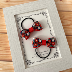 デニム風リボンの親子お揃いヘアアクセサリーセット（ゴムの交換ができ