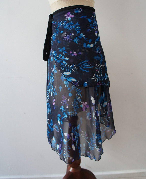 バレエ　ラップスカート[ナイトフラワー・ネイビー55-123] A183navynightflower 11枚目の画像