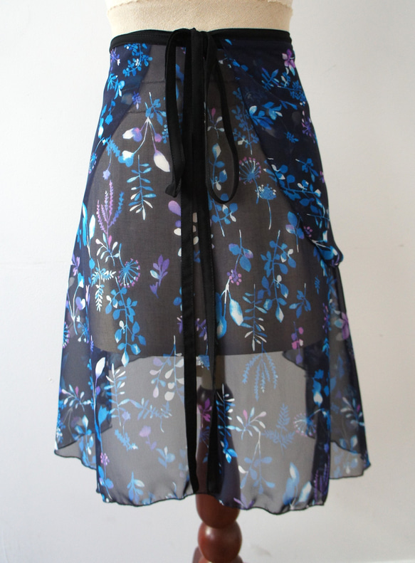 バレエ　ラップスカート[ナイトフラワー・ネイビー55-123] A183navynightflower 5枚目の画像