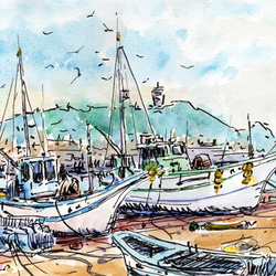 水彩画原画 鎌倉の海・夕焼け ＃547 絵画 syoumei 通販 14839433