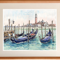 水彩画原画 ヴェネツィア風景・ゴンドラ ＃572 絵画 syoumei 通販