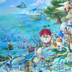 2匹の龍が舞うアクリル画【原画】kizuna 〜想い〜 絵画 棉月 水香子