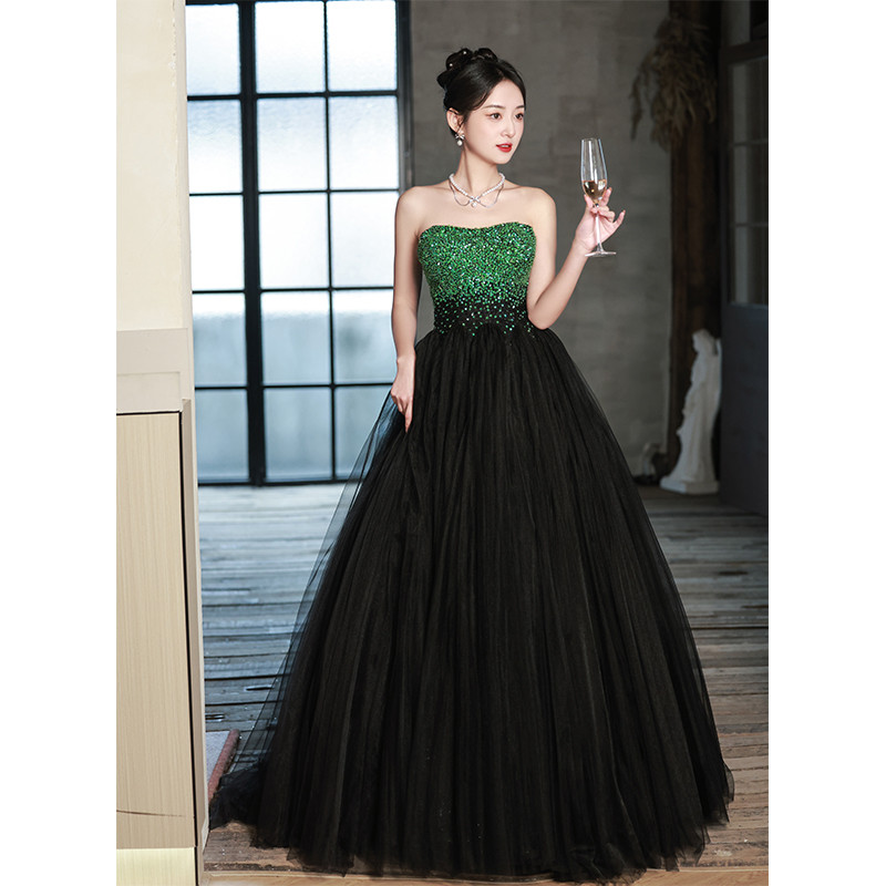 上品 黒 チュール オフショルダー パーティードレス 綺麗 結婚式 花嫁 成人式 誕生日 二次会 前撮り 08487