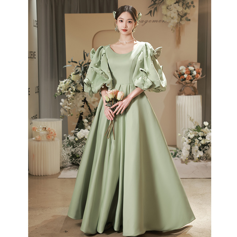 綺麗 薄緑 特大スリーブ リボン パーティードレス プリンセス 花嫁 誕生日 成人式 二次会 前撮り 披露宴 08483