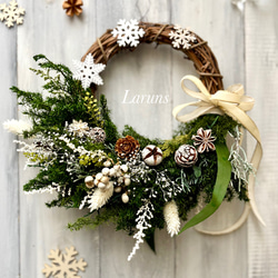 «826»◤完売◢クリスマスリース★2025★ゴールド刺繍リボン*ベル 早割クリスマス2025 ホワイトベースでナチュラルな飾り付け クリスマス