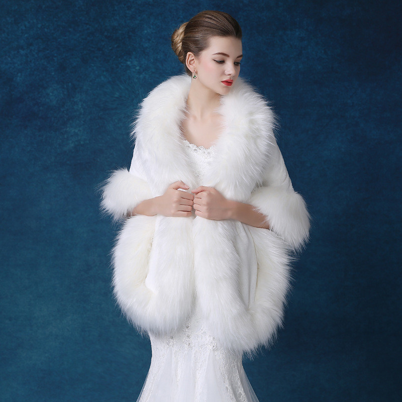 秋冬 ケープ フェイクファー 白 ホワイト もこもこ あったかい 肩飾り アクセサリー ウェディングドレス HL900