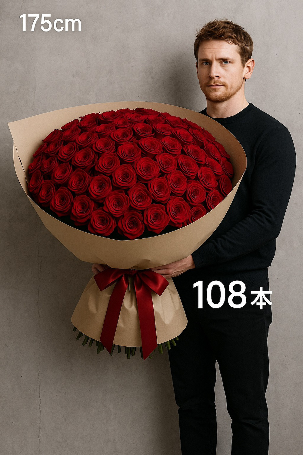 《プロポーズに》本数を選べる生花の赤バラブーケ《108本》