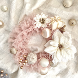 シフォンチュールのクリスマスリース*ベージュ【クリスマス リース