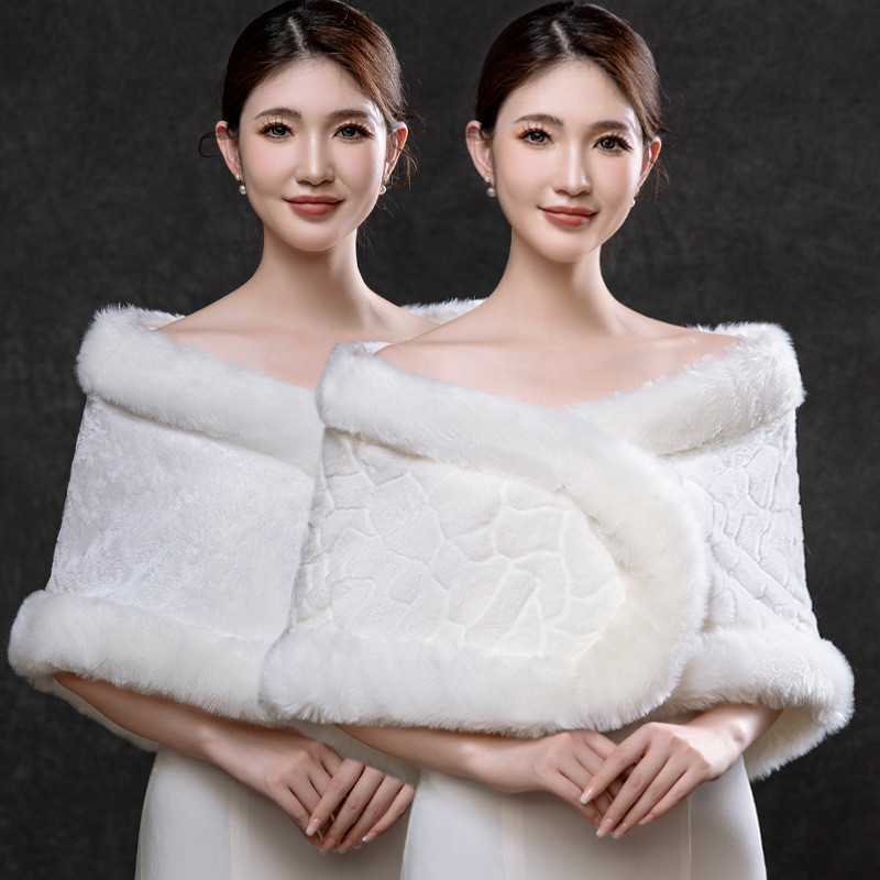 秋冬 ケープ フェイクファー 白 ホワイト もこもこ あったかい 肩飾り アクセサリー ウェディングドレス HL905