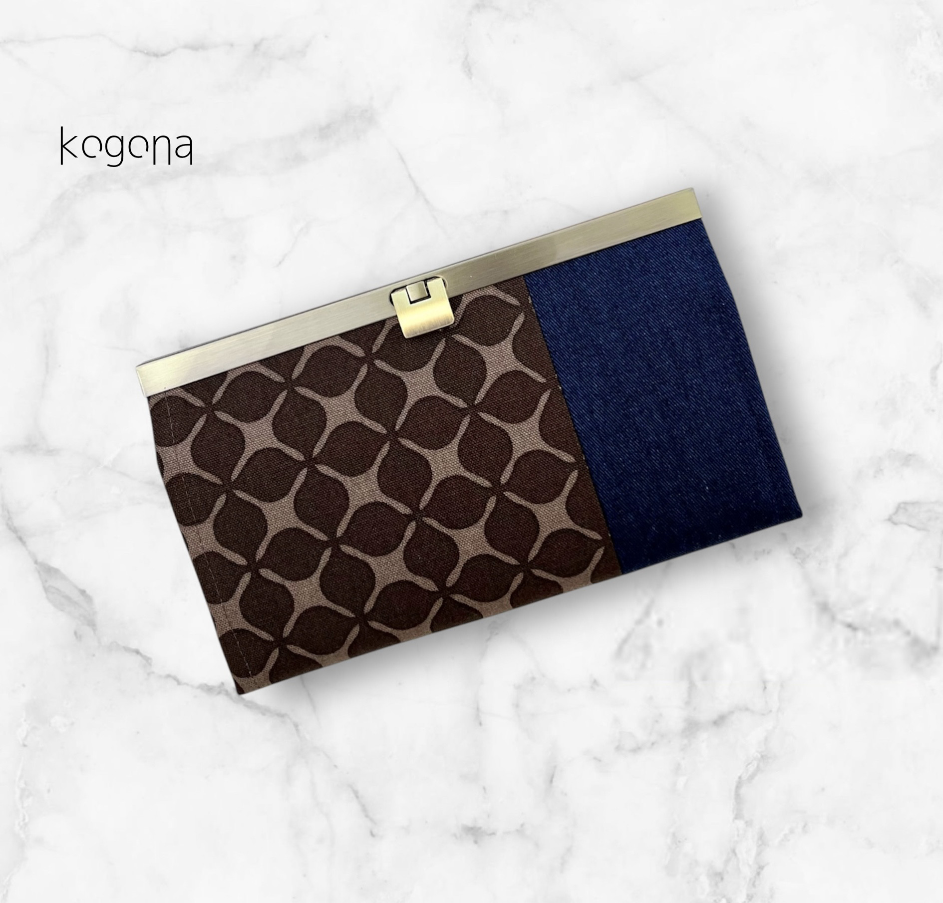 キャロル《マルーンブラウン》×デニム《ONWAS》・長財布　がま口