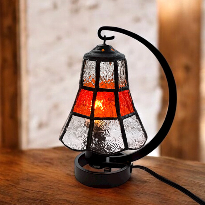 ステンドグラスランプ  ラッパ型（小)ｵﾚﾝｼﾞNo,3028