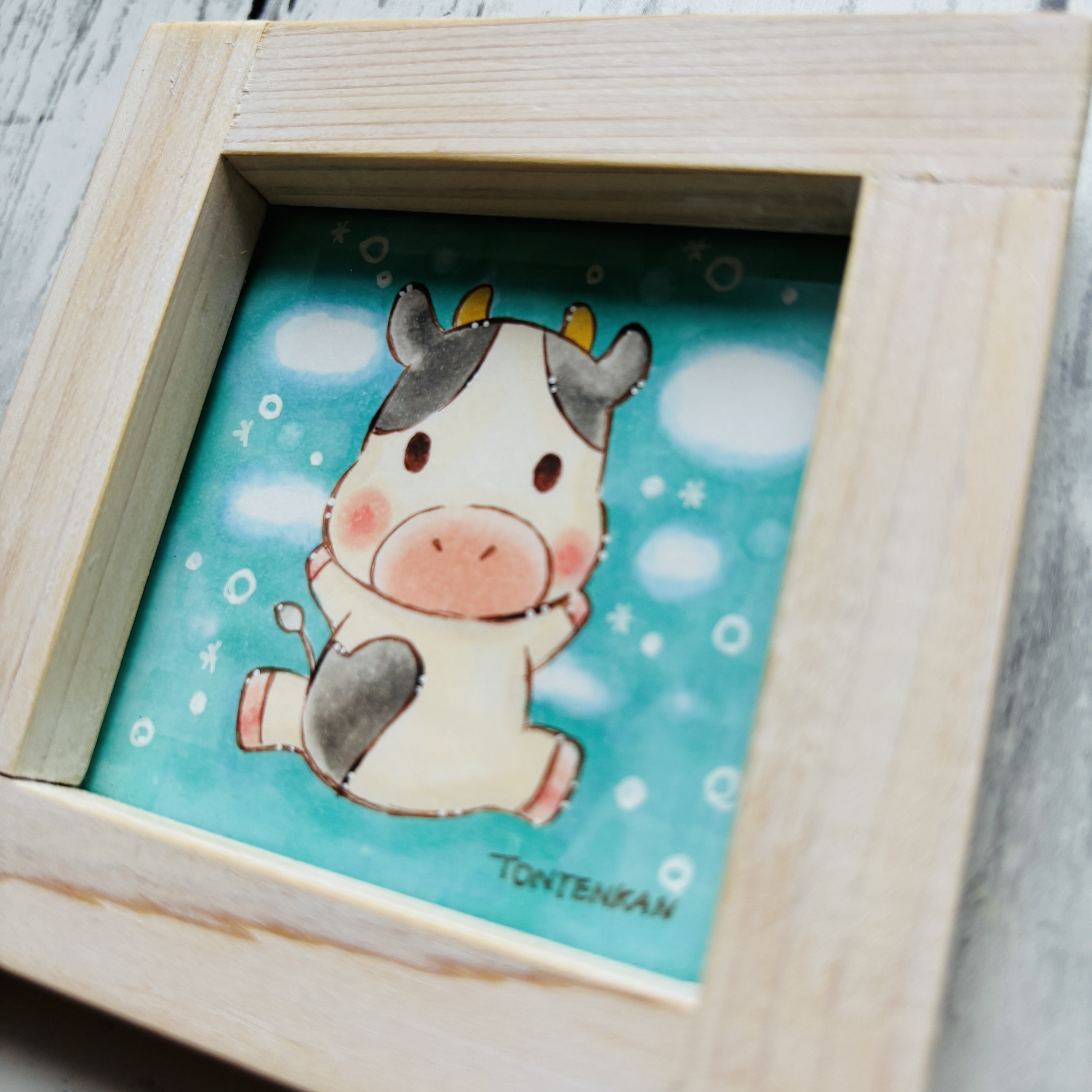 【手作り額付き原画】カラフル十二支うし no.10026