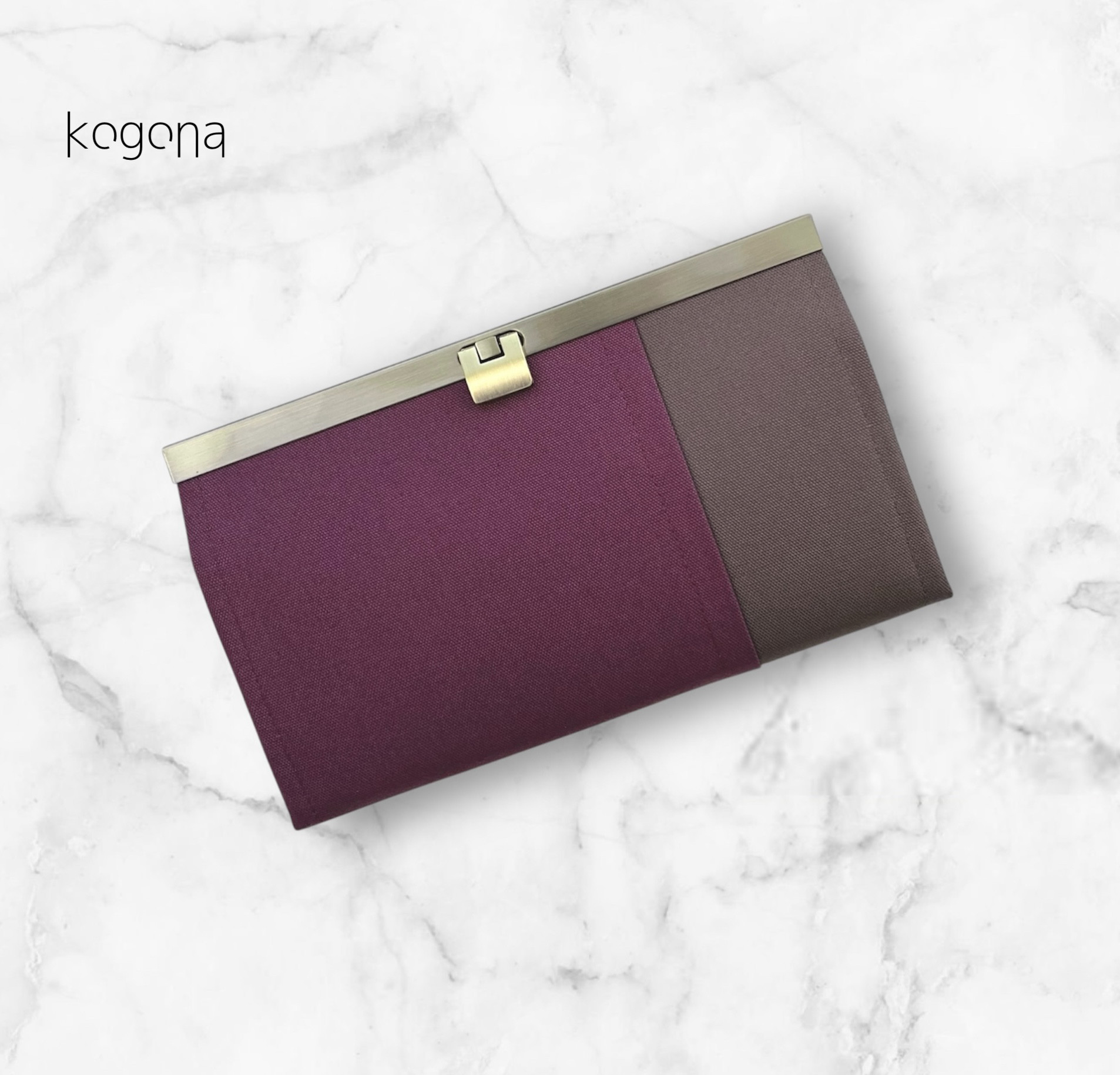 おとなのバイカラー《バーガンディ&ミルクブラウン》・長財布　がま口