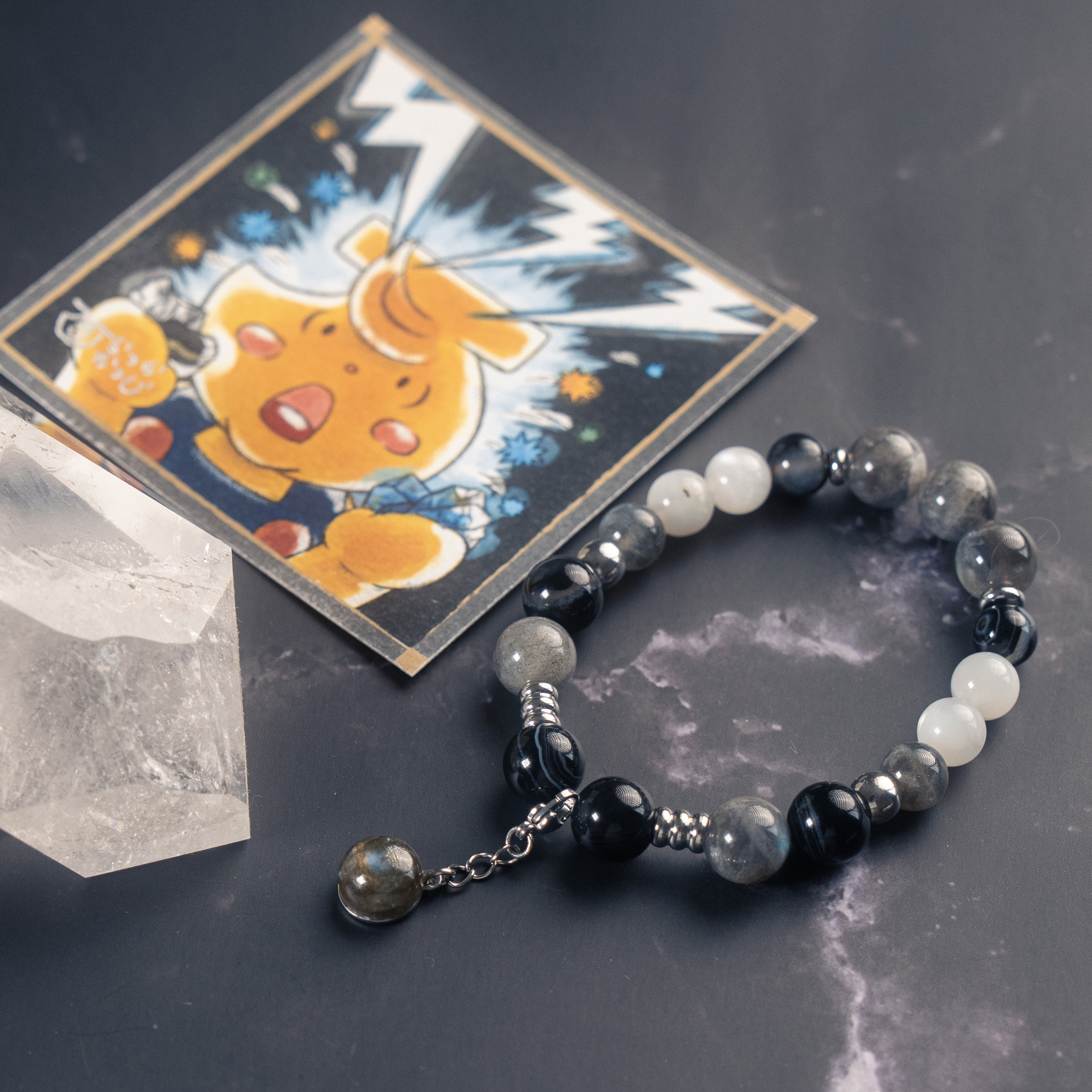 【ひらめきドカン】ラブラドライト×アイアゲート×ムーンストーン 直感の天然石ブレスレット