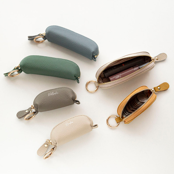 選べる2サイズ カラビナ付き スティック型 コインケース 【 本革 ニュアンス 名入れ 】 小銭入れ ポーチ HR69U 12枚目の画像