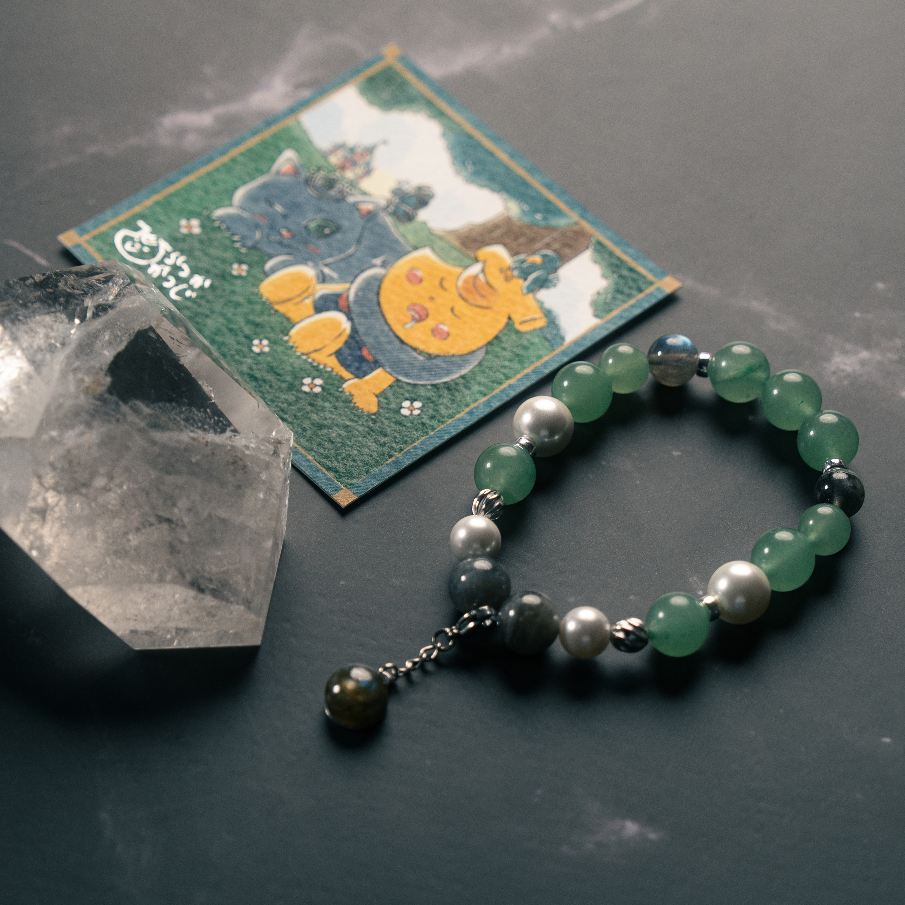 【やすらぎのロシアンブルー】アベンチュリン×ラブラドライト×マザーオブパール 癒しの天然石ブレスレット