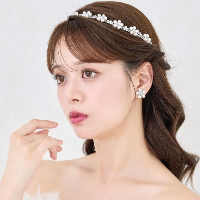 RO02パールカチューシャ 大粒パール 2連カチューシャ ブライダル ヘアアクセサリー 結婚式 前撮り