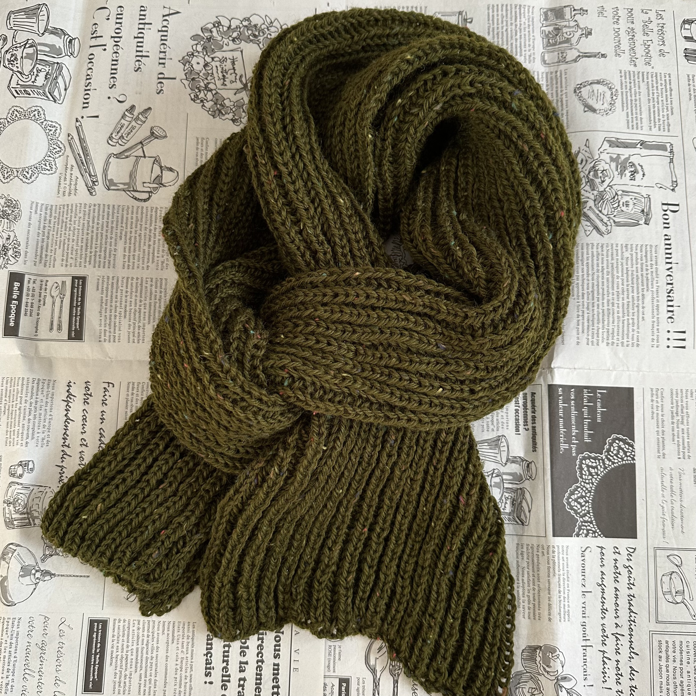 イギリスゴム編みのマフラー・カーキ